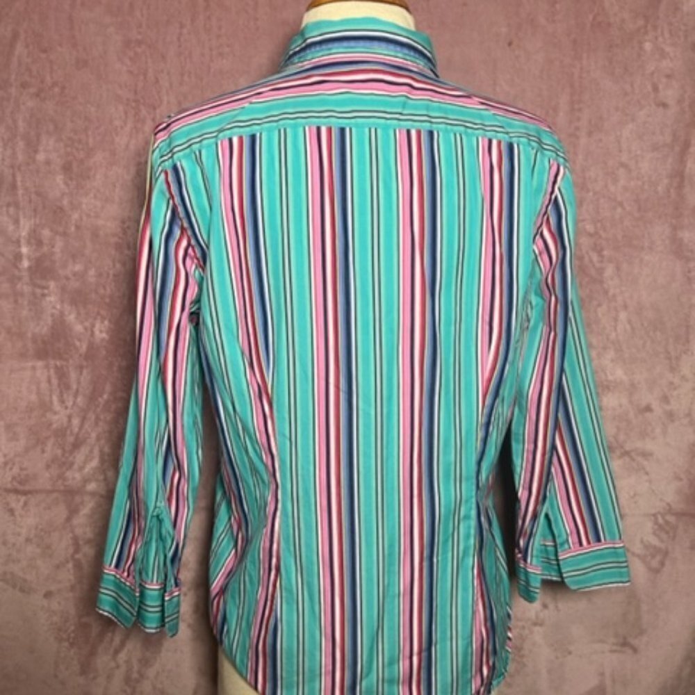 Ralph Lauren Lauren Womens Blue Pink Stripped Button Down Mid Sleeve Size Medium - Picture 4 of 6